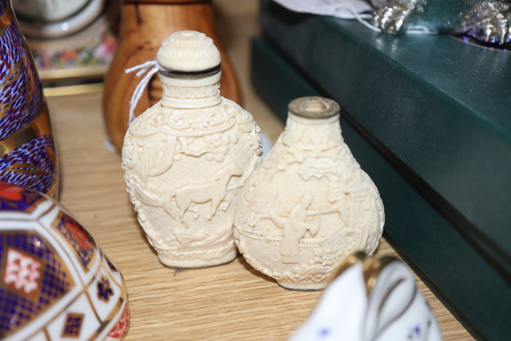 Three Royal Crown Derby paperweights, Koala, Tortoise and Rabbit (two with gold stoppers) and sundry items,